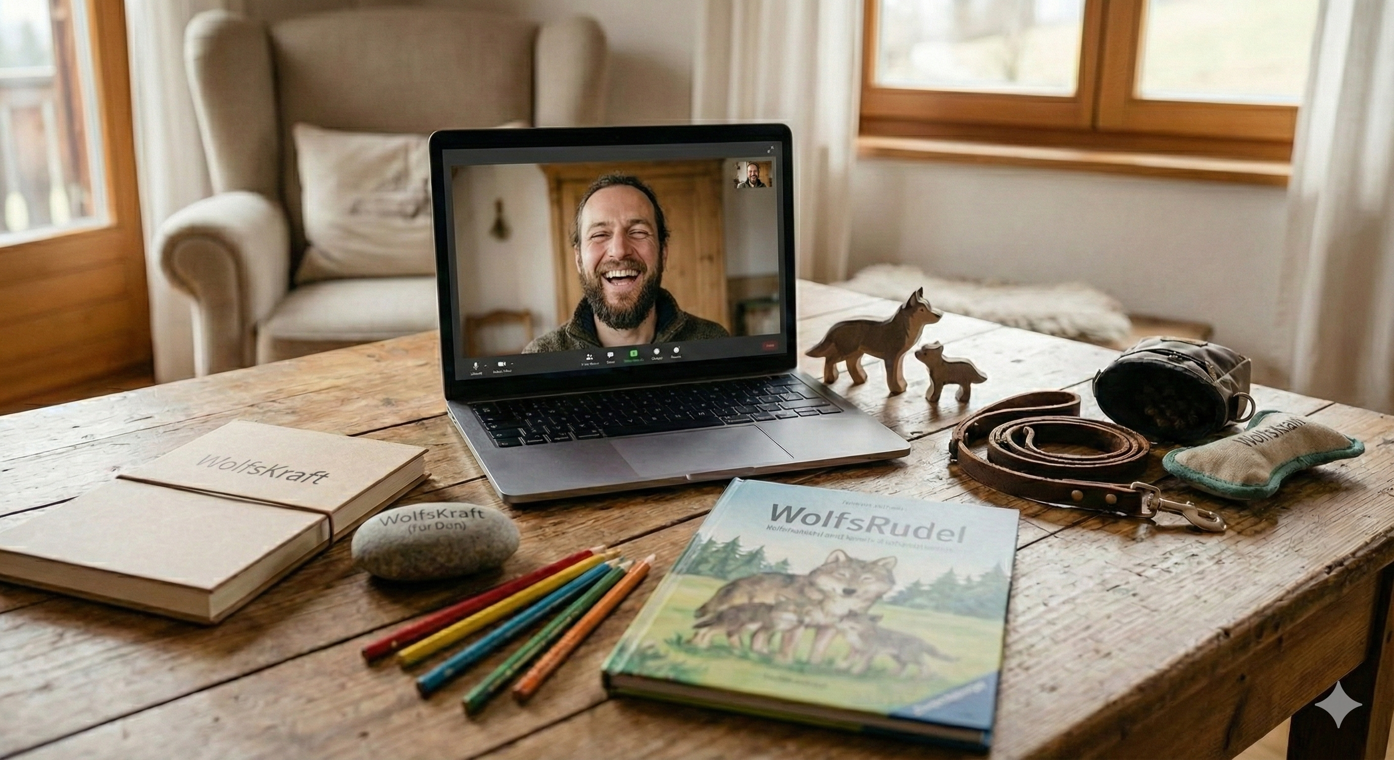 Online-Hundecoaching — Mann am Laptop mit WolfsTeam